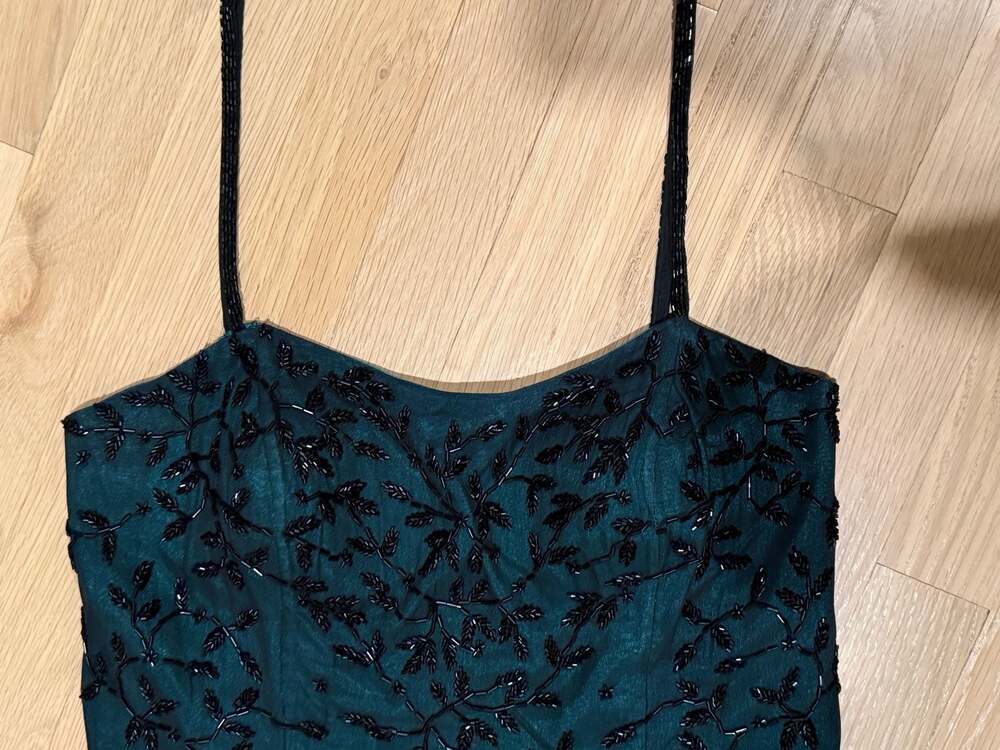 Cache Women's Green Beaded Silk Floral Evening Gown Size 10 - Picture 9 of 9